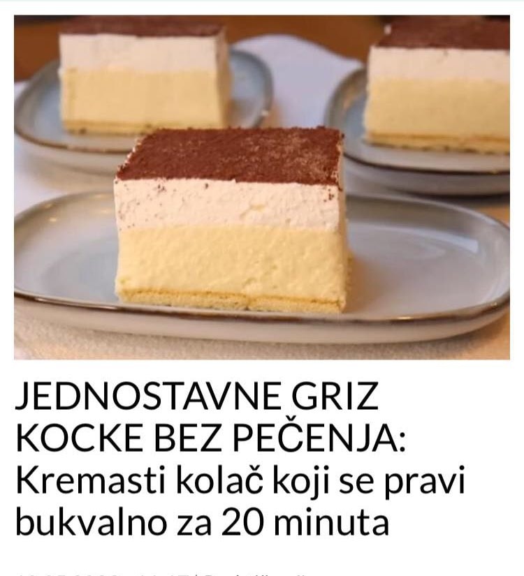 Kremasti kolač koji se pravi bukvalno za 20 minuta  POGLEDAJTE RECEPT!