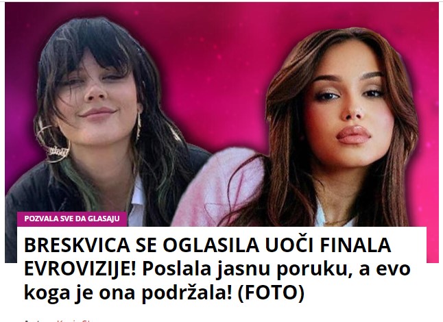 BRESKVICA SE OGLASILA UOČI FINALA EVROVIZIJE! Poslala jasnu poruku, a evo koga je ona podržala! (FOTO)