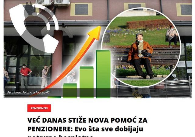 VEĆ DANAS STIŽE NOVA POMOĆ ZA PENZIONERE: Evo šta sve dobijaju potpuno besplatno