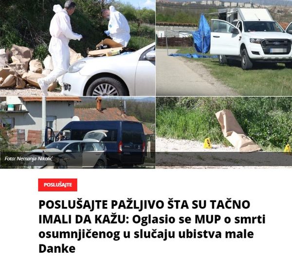 POSLUŠAJTE PAŽLJIVO ŠTA SU TAČNO IMALI DA KAŽU: Oglasio se MUP o smrti osumnjičenog u slučaju ubistva male Danke