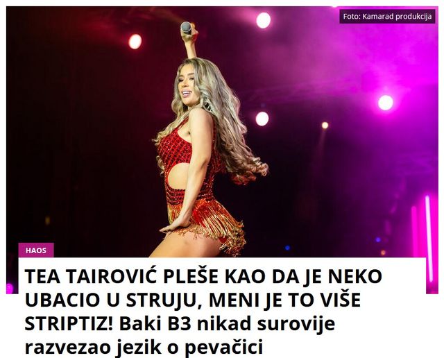 TEA TAIROVIĆ PLEŠE KAO DA JE NEKO UBACIO U STRUJU, MENI JE TO VIŠE STRIPTIZ! Baki B3 nikad surovije razvezao jezik o pevačici