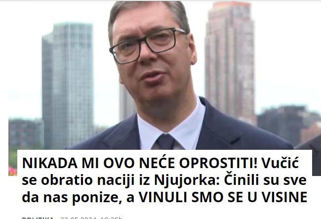 NIKADA MI OVO NEĆE OPROSTITI! Vučić se obratio naciji iz Njujorka: Činili su sve da nas ponize, a VINULI SMO SE U VISINE