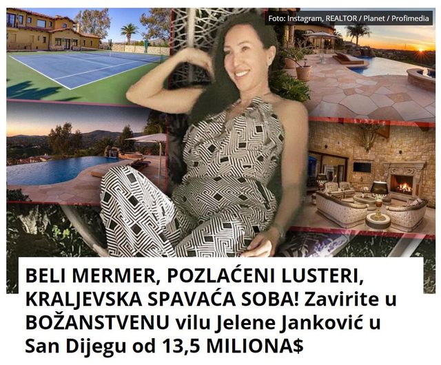 BELI MERMER, POZLAĆENI LUSTERI, KRALJEVSKA SPAVAĆA SOBA! Zavirite u BOŽANSTVENU vilu Jelene Janković u San Dijegu od 13,5 MILIONA$