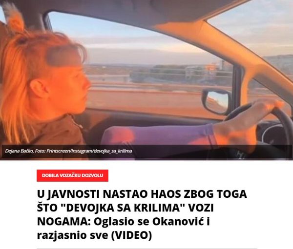 U JAVNOSTI NASTAO HAOS ZBOG TOGA ŠTO “DEVOJKA SA KRILIMA” VOZI NOGAMA: Oglasio se Okanović i razjasnio sve (VIDEO)