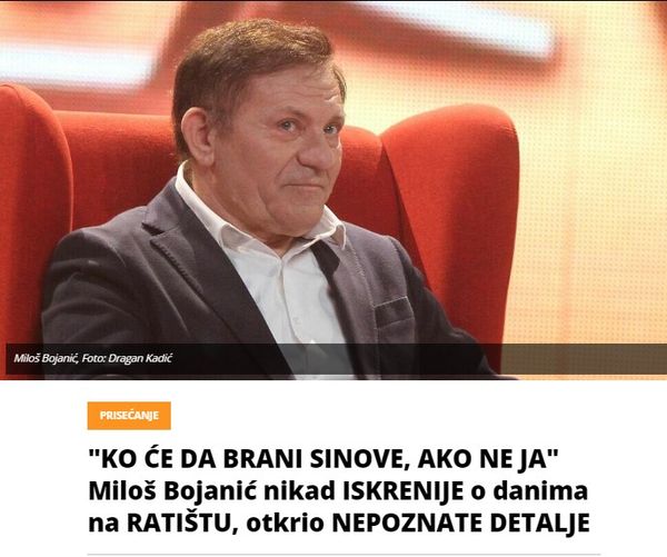 “KO ĆE DA BRANI SINOVE, AKO NE JA” Miloš Bojanić nikad ISKRENIJE o danima na RATIŠTU, otkrio NEPOZNATE DETALJE