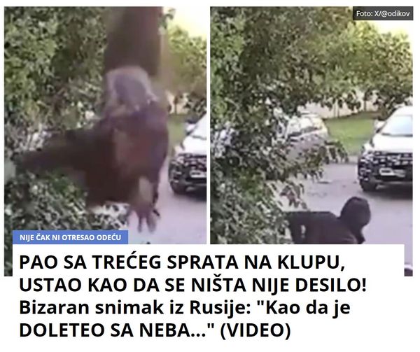 PAO SA TREĆEG SPRATA NA KLUPU, USTAO KAO DA SE NIŠTA NIJE DESILO! Bizaran snimak iz Rusije: “Kao da je DOLETEO SA NEBA…” (VIDEO)