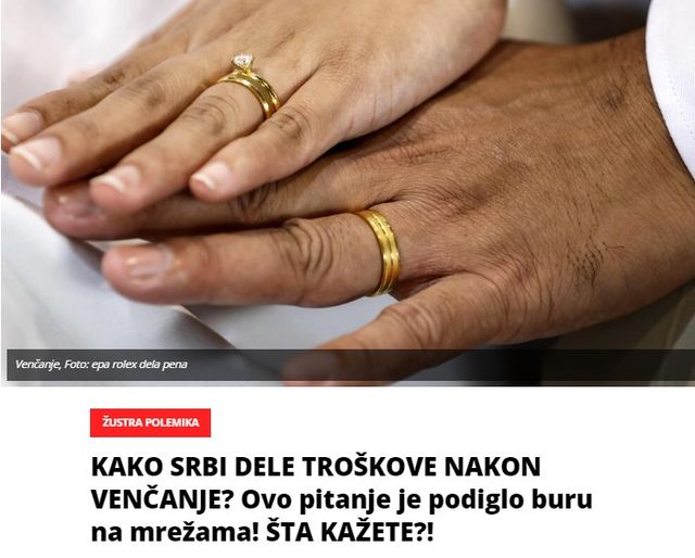 KAKO SRBI DELE TROŠKOVE NAKON VENČANJE ? Ovo pitanje je podiglo buru na mrežama! ŠTA KAŽETE?!