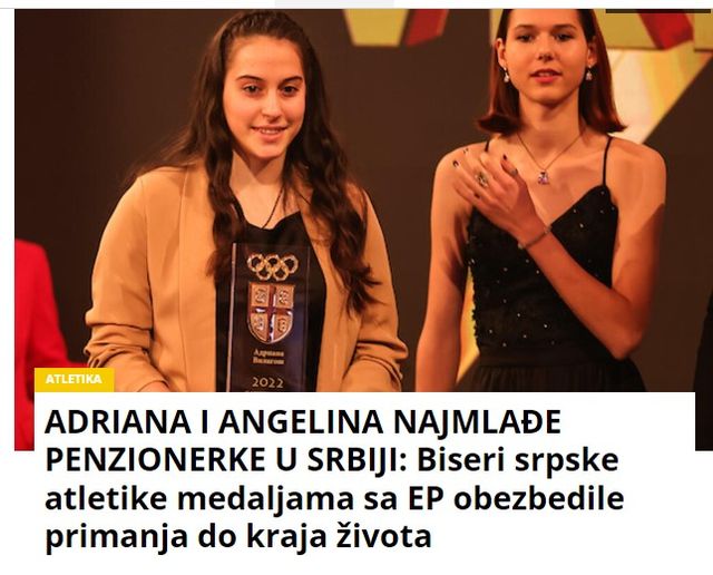 ADRIANA I ANGELINA NAJMLAĐE PENZIONERKE U SRBIJI: Biseri srpske atletike medaljama sa EP obezbedile primanja do kraja života