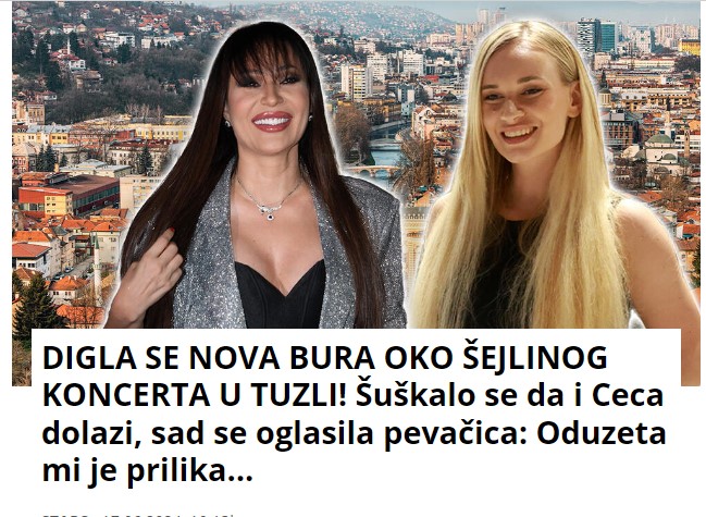 DIGLA SE NOVA BURA OKO ŠEJLINOG KONCERTA U TUZLI! Šuškalo se da i Ceca dolazi, sad se oglasila pevačica: Oduzeta mi je prilika…