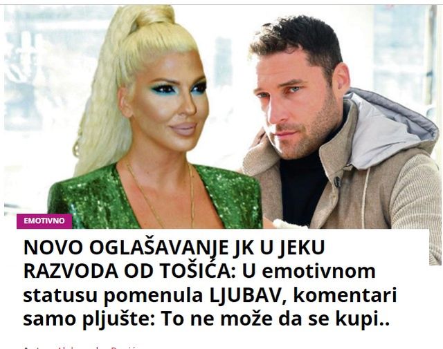 NOVO OGLAŠAVANJE JK U JEKU RAZVODA OD TOŠIĆA: U emotivnom statusu pomenula LJUBAV, komentari samo pljušte: To ne može da se kupi..