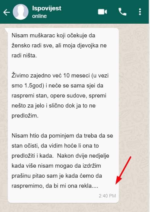 “Nisam muškarac koji očekuje da žensko radi sve, ali…”