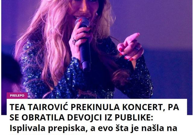 TEA TAIROVIĆ PREKINULA KONCERT, PA SE OBRATILA DEVOJCI IZ PUBLIKE: Isplivala prepiska, a evo šta je našla na RECEPCIJI HOTELA