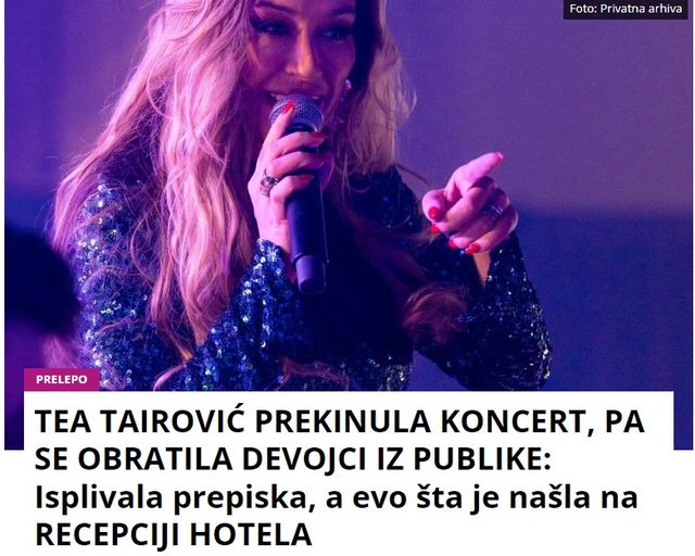 TEA TAIROVIĆ PREKINULA KONCERT, PA SE OBRATILA DEVOJCI IZ PUBLIKE: Isplivala prepiska, a evo šta je našla na RECEPCIJI HOTELA