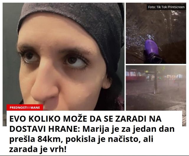 EVO KOLIKO MOŽE DA SE ZARADI NA DOSTAVI HRANE: Marija je za jedan dan prešla 84km, pokisla je načisto, ali zarada je vrh!