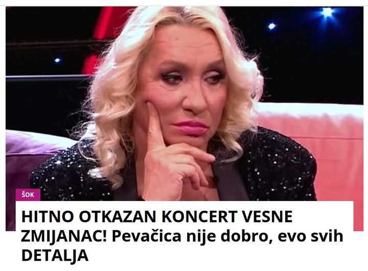 HITNO OTKAZAN KONCERT VESNE ZMIJANAC! Pevačica nije dobro, evo svih DETALJA