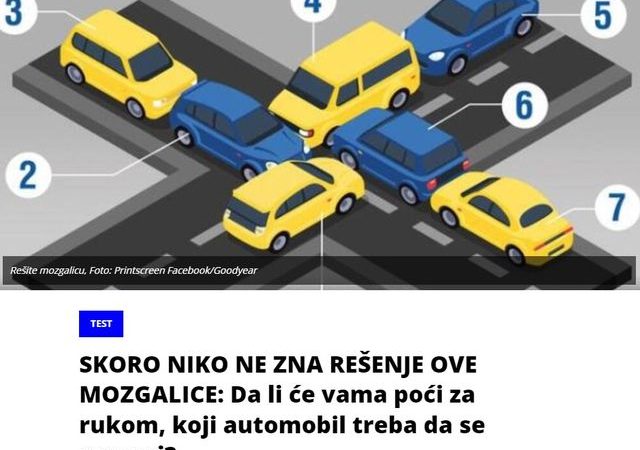 SKORO NIKO NE ZNA REŠENJE OVE MOZGALICE: Da li će vama poći za rukom, koji automobil treba da se pomeri?