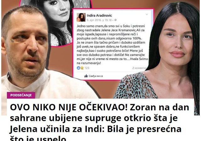 OVO NIKO NIJE OČEKIVAO! Zoran na dan sahrane ubijene supruge otkrio šta je Jelena učinila za Indi: Bila je presrećna što je uspelo