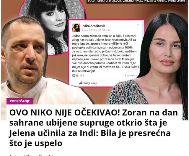 OVO NIKO NIJE OČEKIVAO! Zoran na dan sahrane ubijene supruge otkrio šta je Jelena učinila za Indi: Bila je presrećna što je uspelo