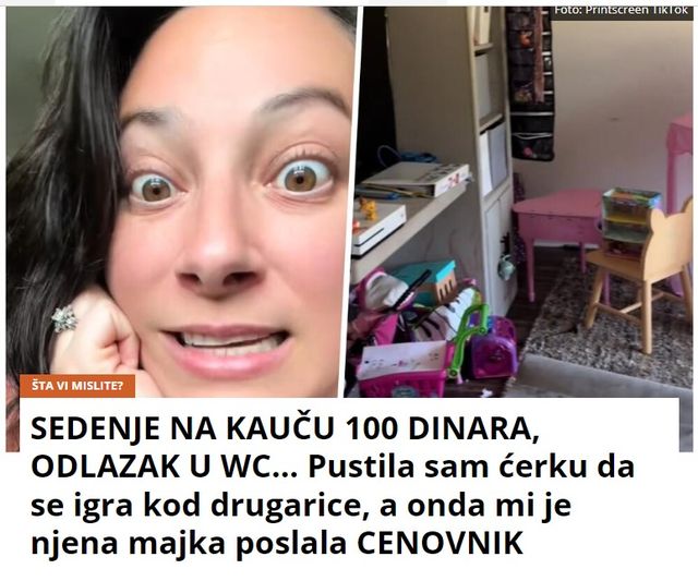 SEDENJE NA KAUČU 100 DINARA, ODLAZAK U WC… Pustila sam ćerku da se igra kod drugarice, a onda mi je njena majka poslala CENOVNIK