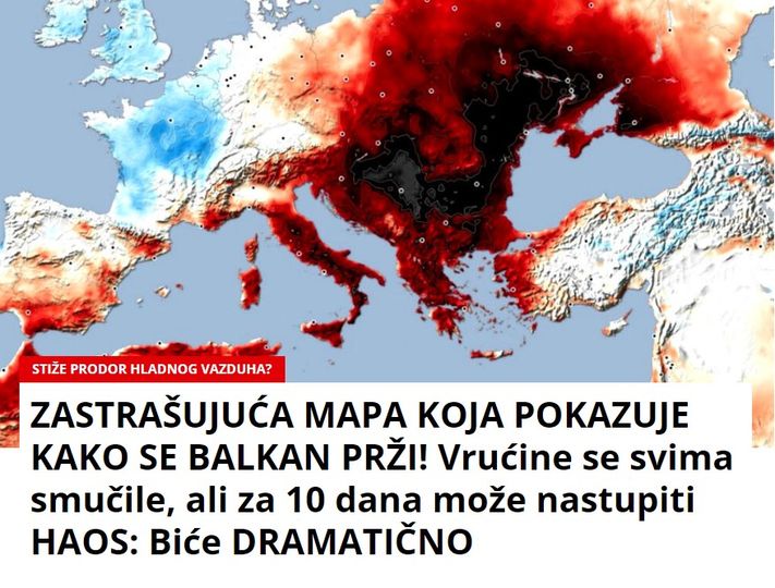 ZASTRAŠUJUĆA MAPA KOJA POKAZUJE KAKO SE BALKAN PRŽI! Vrućine se svima smučile, ali za 10 dana može nastupiti HAOS: Biće DRAMATIČNO