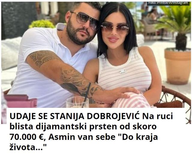 UDAJE SE STANIJA DOBROJEVIĆ Na ruci blista dijamantski prsten od skoro 70.000 €, Asmin van sebe “Do kraja života…”