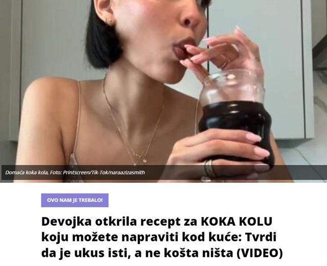 Devojka otkrila recept za KOKA KOLU koju možete napraviti kod kuće: Tvrdi da je ukus isti, a ne košta ništa (VIDEO)