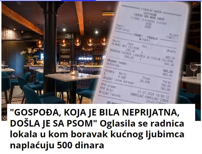 “GOSPOĐA, KOJA JE BILA NEPRIJATNA, DOŠLA JE SA PSOM” Oglasila se radnica lokala u kom boravak kućnog ljubimca naplaćuju 500 dinara