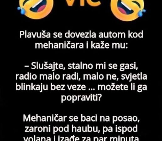 Plavuša se dovezla auto kod mehaničara i kaže mu: