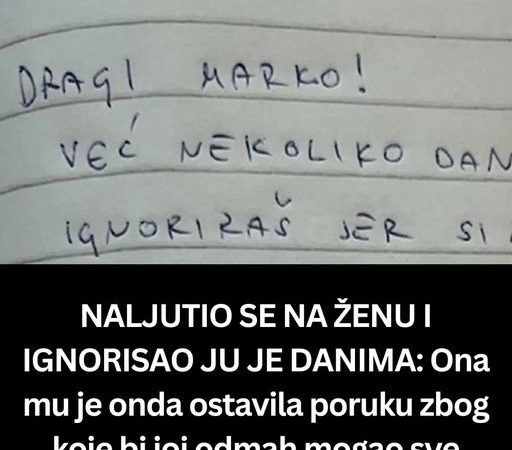 NALJUTIO SE NA ŽENU I IGNORISAO JU JE DANIMA: Ona mu je onda ostavila poruku zbog koje bi joj odmah mogao sve oprostiti, OVO JE HIT