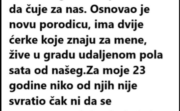 Otac je ostavio moju majku kada je bila trudna sa mnom i sve ove godine nije htio ni da čuje za nas. Osnovao je novu porodicu, ima dvije ćerke koje znaju za mene, žive u gradu udaljenom pola sata od našeg.