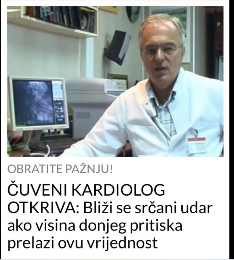 ČUVENI KARDIOLOG OTKRIVA: Bliži se srčani udar ako visina donjeg pritiska prelazi ovu vrijednost