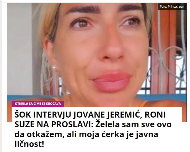 ŠOK INTERVJU JOVANE JEREMIĆ, RONI SUZE NA PROSLAVI: Želela sam sve ovo da otkažem, ali moja ćerka je javna ličnost!