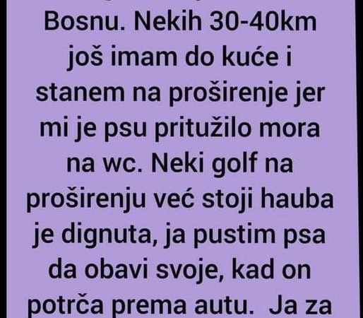 Juče gas iz Njemačke za Bosnu. Nekih 30-40km još imam do kuće i stanem na proširenje jer mi je psu pritužilo mora na wc.