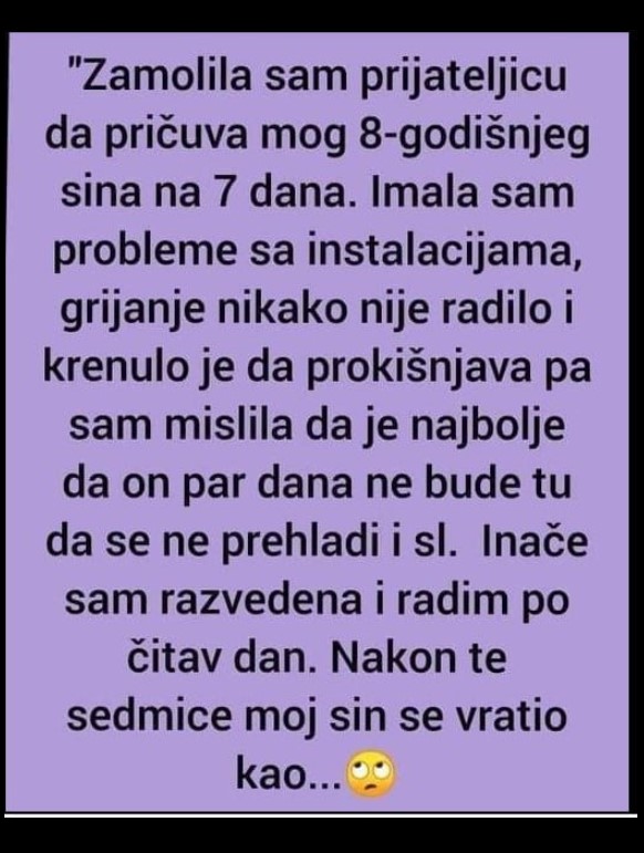 “Zamolila sam prijateljicu da pričuva mog 8-godišnjeg sina na 7 dana”