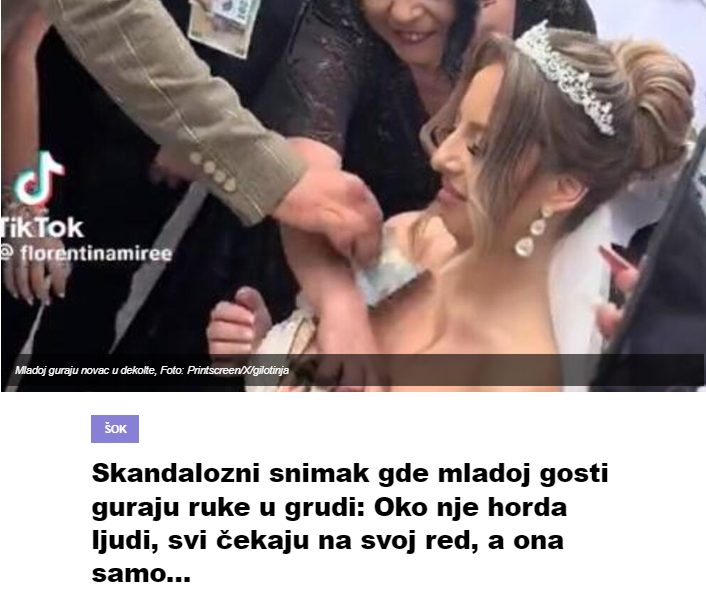 Skandalozni snimak gde mladoj gosti guraju ruke u grudi: Oko nje horda ljudi, svi čekaju na svoj red, a ona samo…