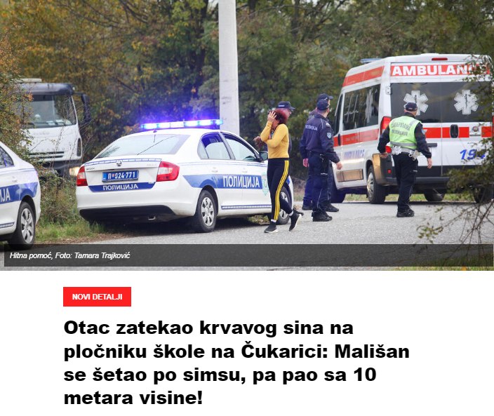 Otac zatekao krvavog sina na pločniku škole na Čukarici: Mališan se šetao po simsu, pa pao sa 10 metara visine!