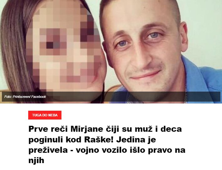 Prve reči Mirjane čiji su muž i deca poginuli kod Raške! Jedina je preživela – vojno vozilo išlo pravo na njih