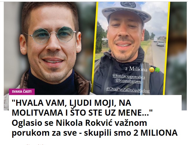 “HVALA VAM, LJUDI MOJI, NA MOLITVAMA I ŠTO STE UZ MENE…” Oglasio se Nikola Rokvić važnom porukom za sve – skupili smo 2 MILIONA