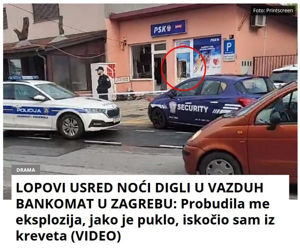 LOPOVI USRED NOĆI DIGLI U VAZDUH BANKOMAT U ZAGREBU: Probudila me eksplozija, jako je puklo, iskočio sam iz kreveta (VIDEO)