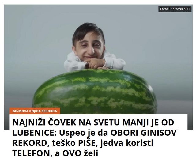 NAJNIŽI ČOVEK NA SVETU MANJI JE OD LUBENICE: Uspeo je da OBORI GINISOV REKORD, teško PIŠE, jedva koristi TELEFON, a OVO želi