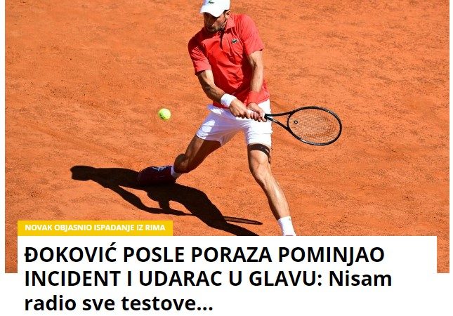 ĐOKOVIĆ POSLE PORAZA POMINJAO INCIDENT I UDARAC U GLAVU: Nisam radio sve testove…