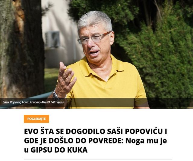 EVO ŠTA SE DOGODILO SAŠI POPOVIĆU I GDE JE DOŠLO DO POVREDE: Noga mu je u GIPSU DO KUKA