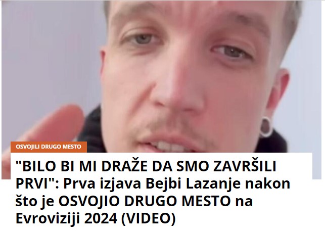 “BILO BI MI DRAŽE DA SMO ZAVRŠILI PRVI”: Prva izjava Bejbi Lazanje nakon što je OSVOJIO DRUGO MESTO na Evroviziji 2024 (VIDEO)