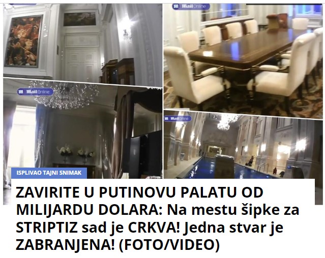 ZAVIRITE U PUTINOVU PALATU OD MILIJARDU DOLARA: Na mestu šipke za STRIPTIZ sad je CRKVA! Jedna stvar je ZABRANJENA! (FOTO/VIDEO)