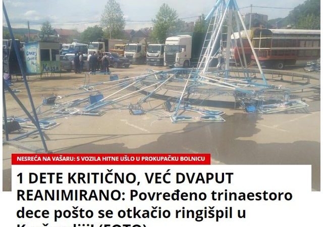 1 DETE KRITIČNO, VEĆ DVAPUT REANIMIRANO: Povređeno trinaestoro dece pošto se otkačio ringišpil u Kuršumliji! (FOTO)