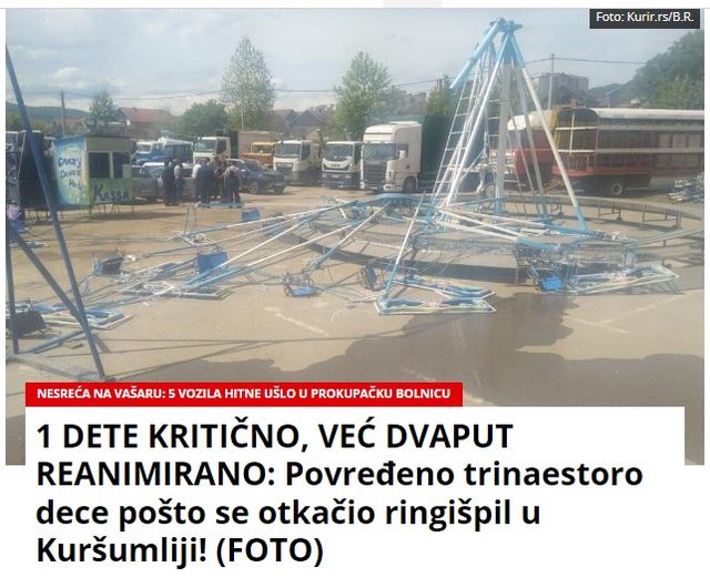 1 DETE KRITIČNO, VEĆ DVAPUT REANIMIRANO: Povređeno trinaestoro dece pošto se otkačio ringišpil u Kuršumliji! (FOTO)