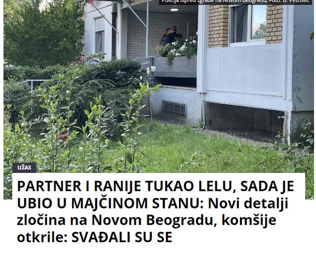 PARTNER I RANIJE TUKAO LELU, SADA JE UBIO U MAJČINOM STANU: Novi detalji zločina na Novom Beogradu, komšije otkrile: SVAĐALI SU SE