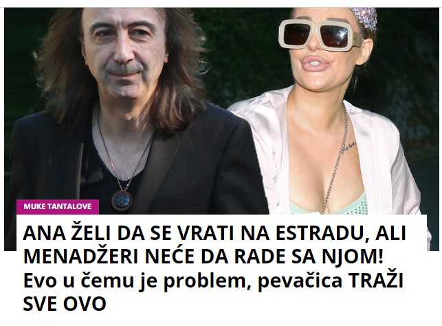 ANA ŽELI DA SE VRATI NA ESTRADU, ALI MENADŽERI NEĆE DA RADE SA NJOM! Evo u čemu je problem, pevačica TRAŽI SVE OVO