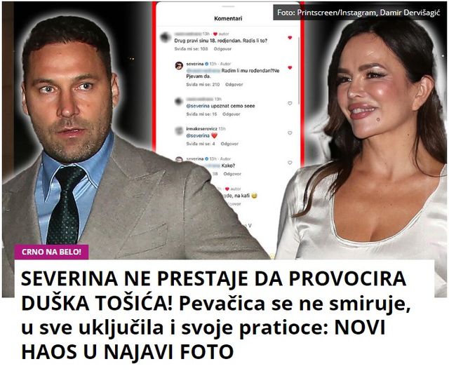 SEVERINA NE PRESTAJE DA PROVOCIRA DUŠKA TOŠIĆA! Pevačica se ne smiruje, u sve uključila i svoje pratioce: NOVI HAOS U NAJAVI FOTO