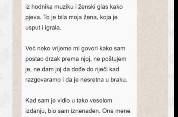 “Danas se vraćam kući sa posla i čujem iz hodnika muziku”